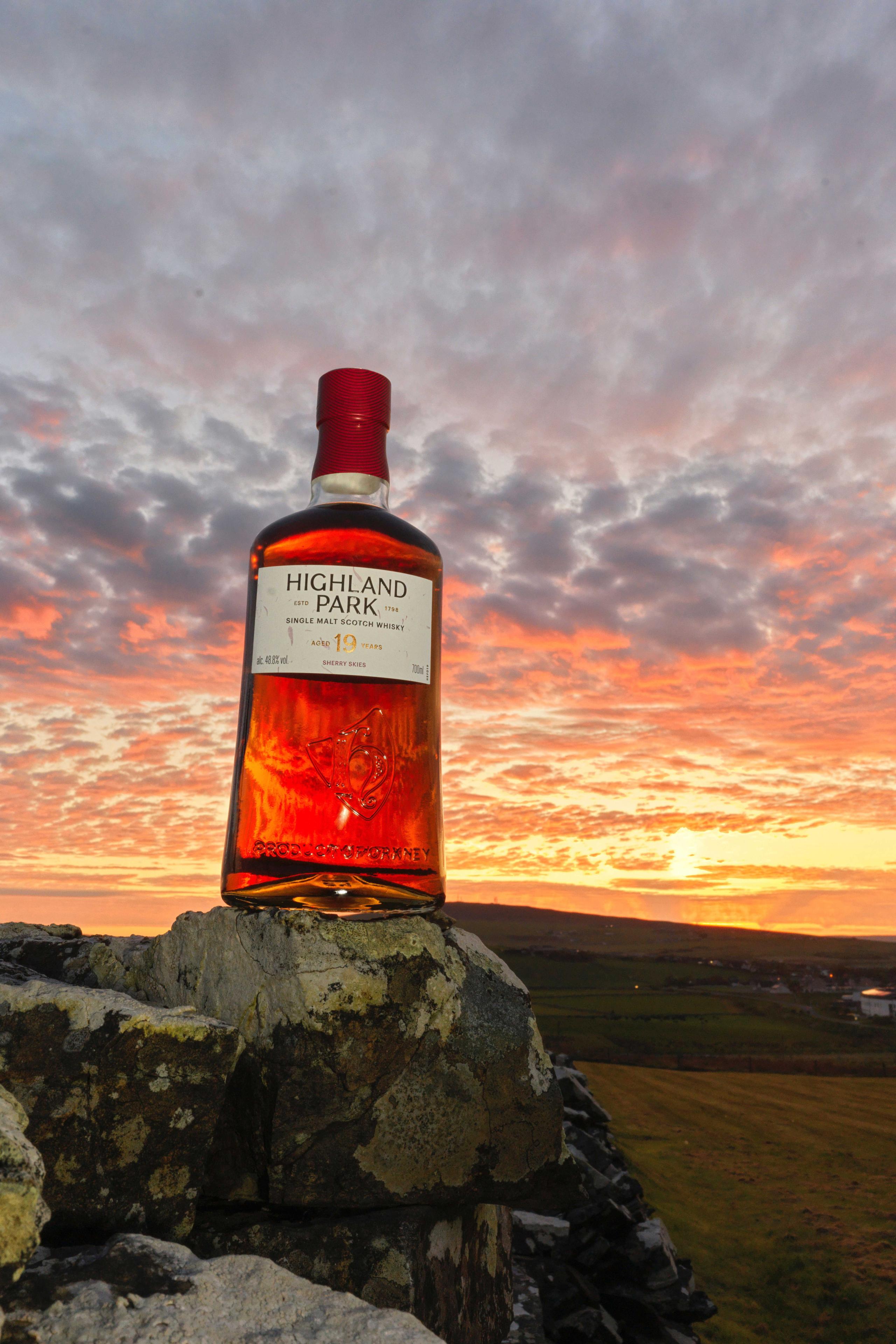 Sherry Skies Highland Park Whisky in front of Sunset