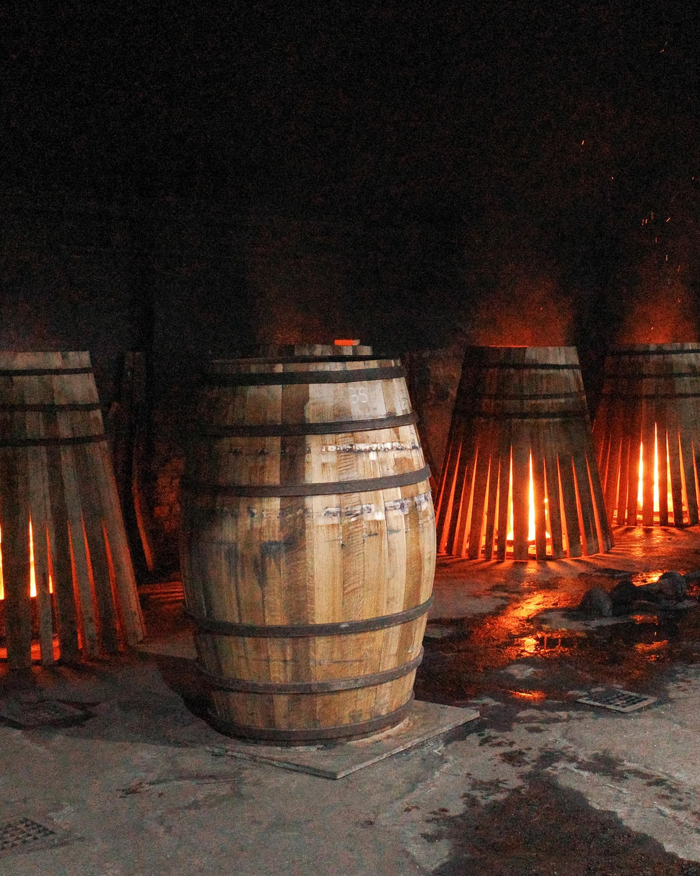 Sherry cask in Jerez toasting as part of putting it together 