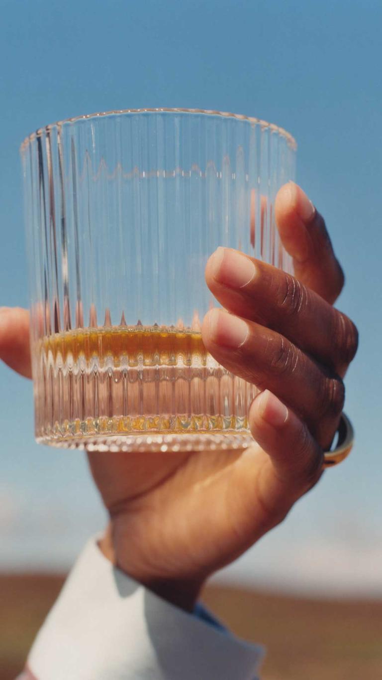Glass in hand