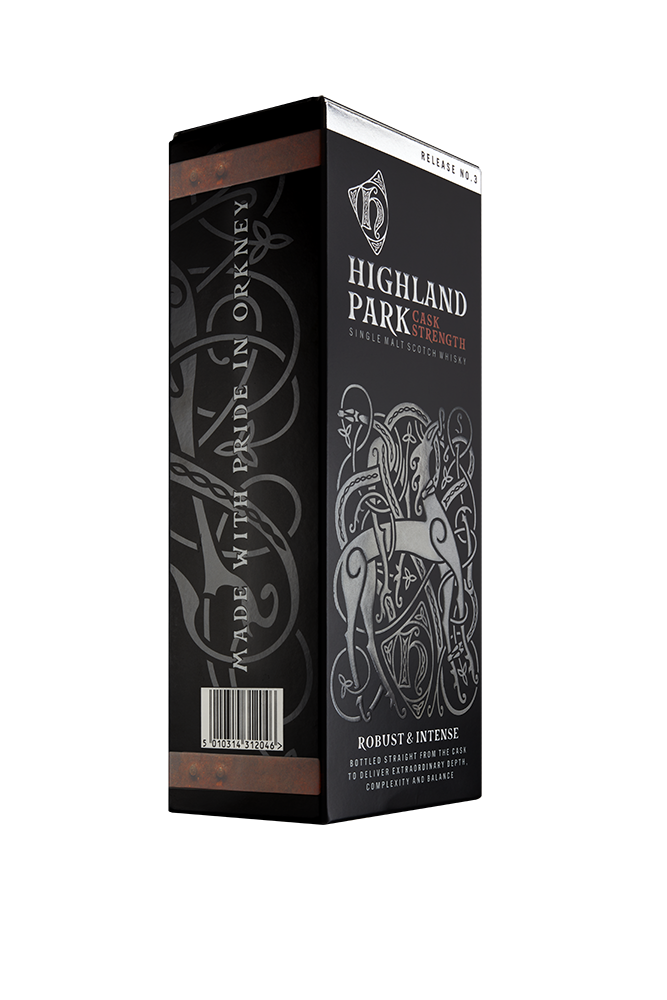 Side view of Highland Park Whisky Cask Strength Release Box