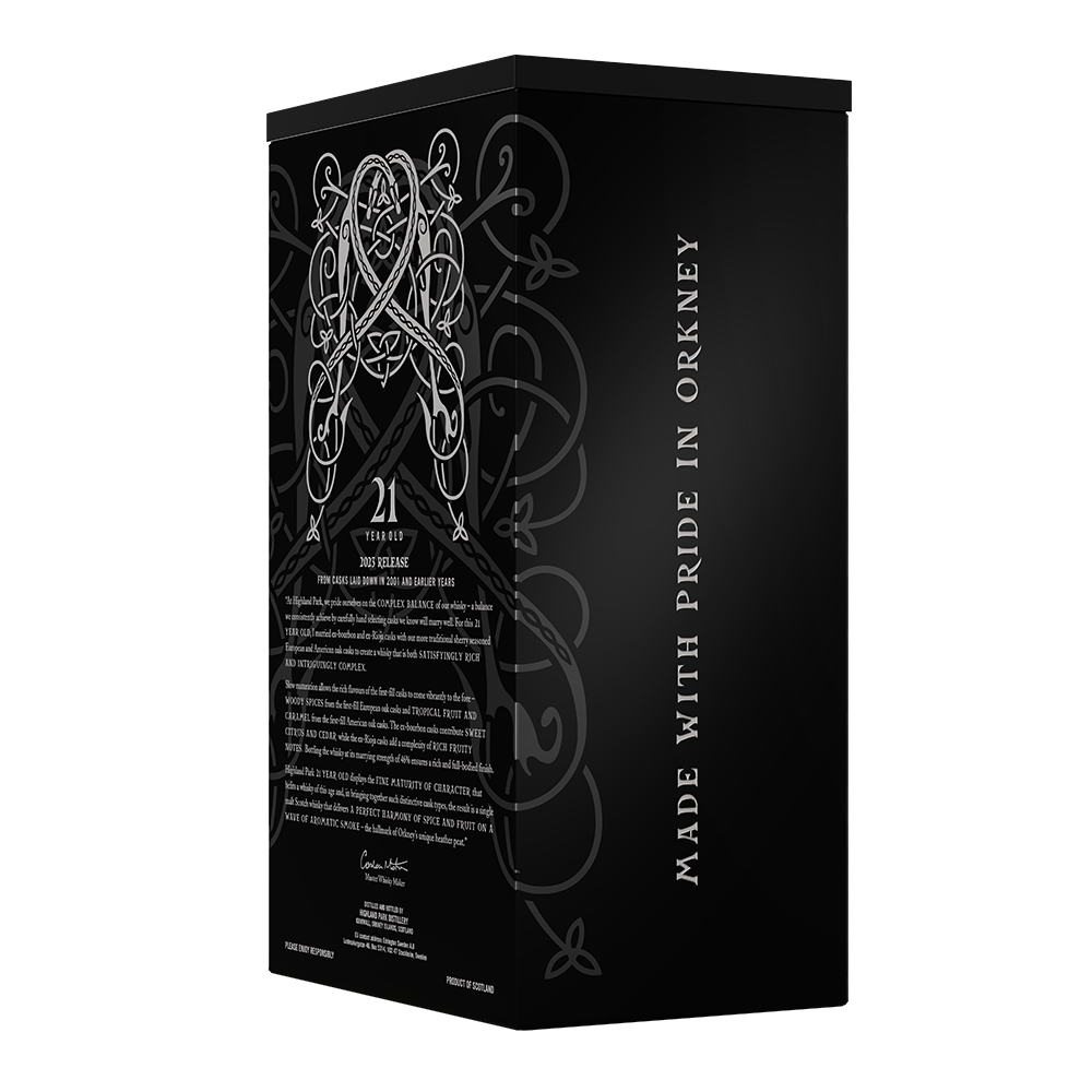Highland Park 21 Year Old 2023 release rear pack left hand side