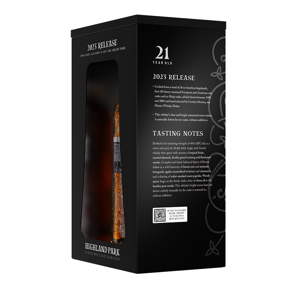 Highland Park 21 Year Old 2023 release rear pack right hand side