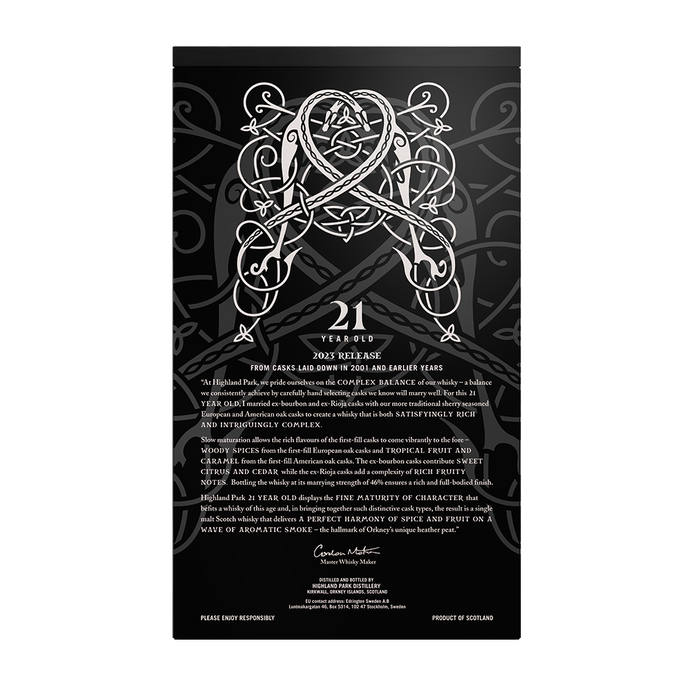 Highland Park 21 Year Old 2023 Release rear pack description