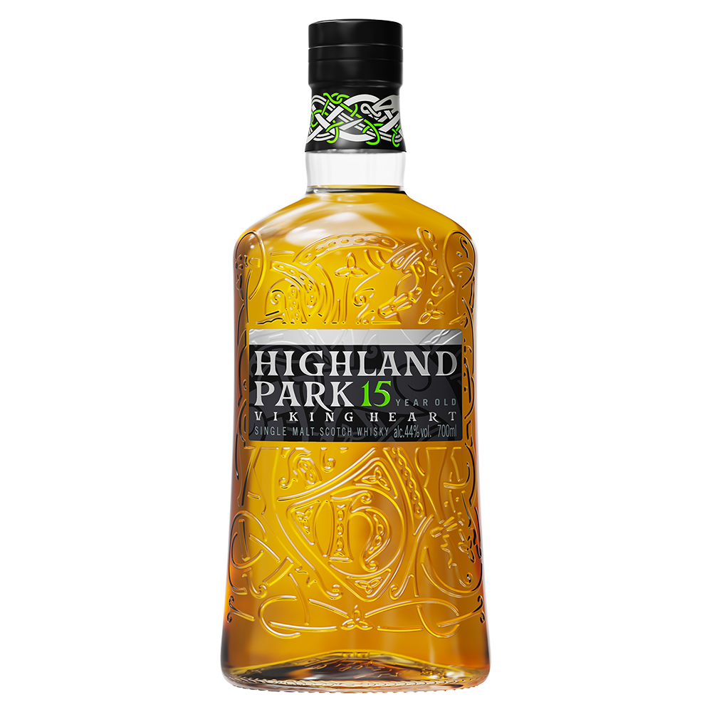 Highland Park 15 Year Old bottle with urnes design 