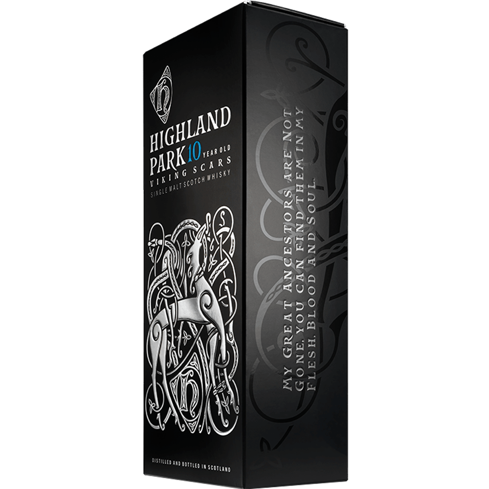 Side view of Highland Park 10 Year Old Single Malt Whisky box 
