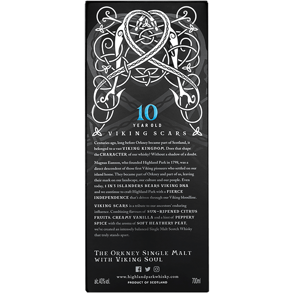 Back box of Highland Park 10 Year Old Single Malt Whisky 