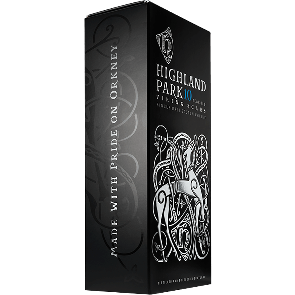 Left side view of Highland Park 10 Year Old Single Malt Whisky box