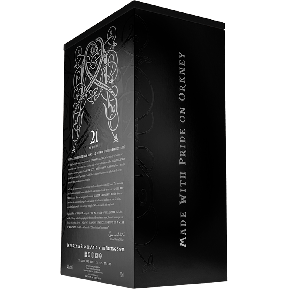 Side Box view of Highland Park 21 Year Old August 2019 Release Whisky