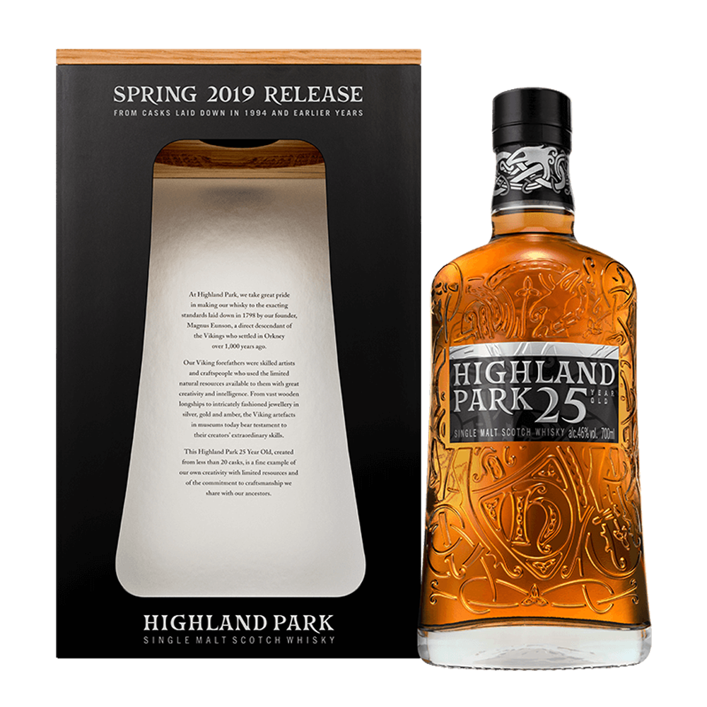 Gift Box and bottle of Highland Park 25 Year Old Spring 2019 Release Single Malt Whisky 