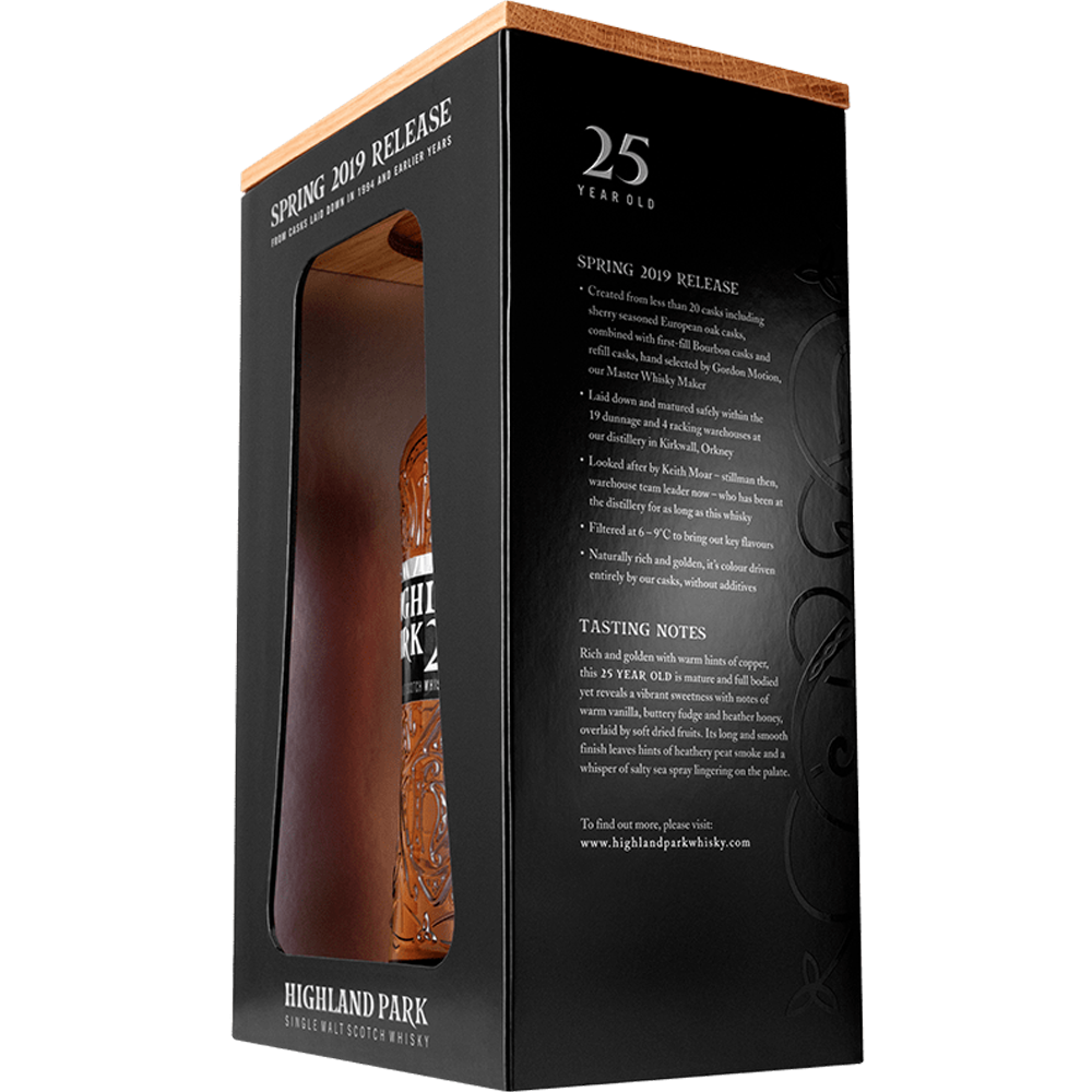 Right box view of Highland Park 25 Year Old Spring 2019 Release Single Malt Whisky 