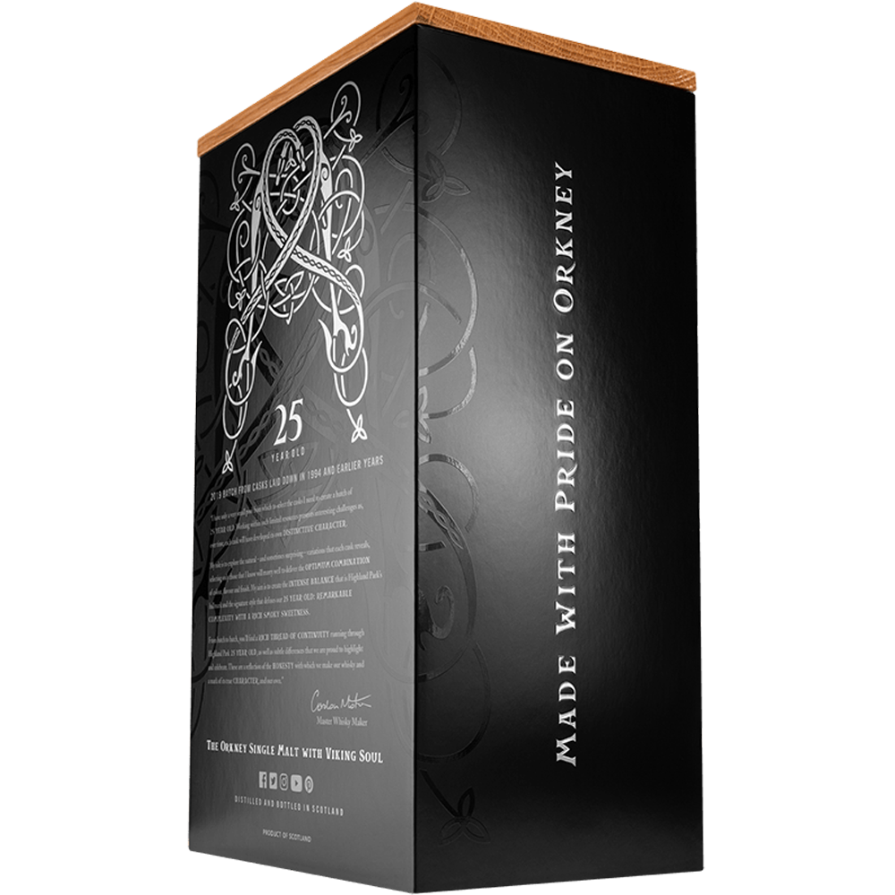 Left side box of Highland Park 25 Year Old Spring 2019 Release Single Malt Whisky 