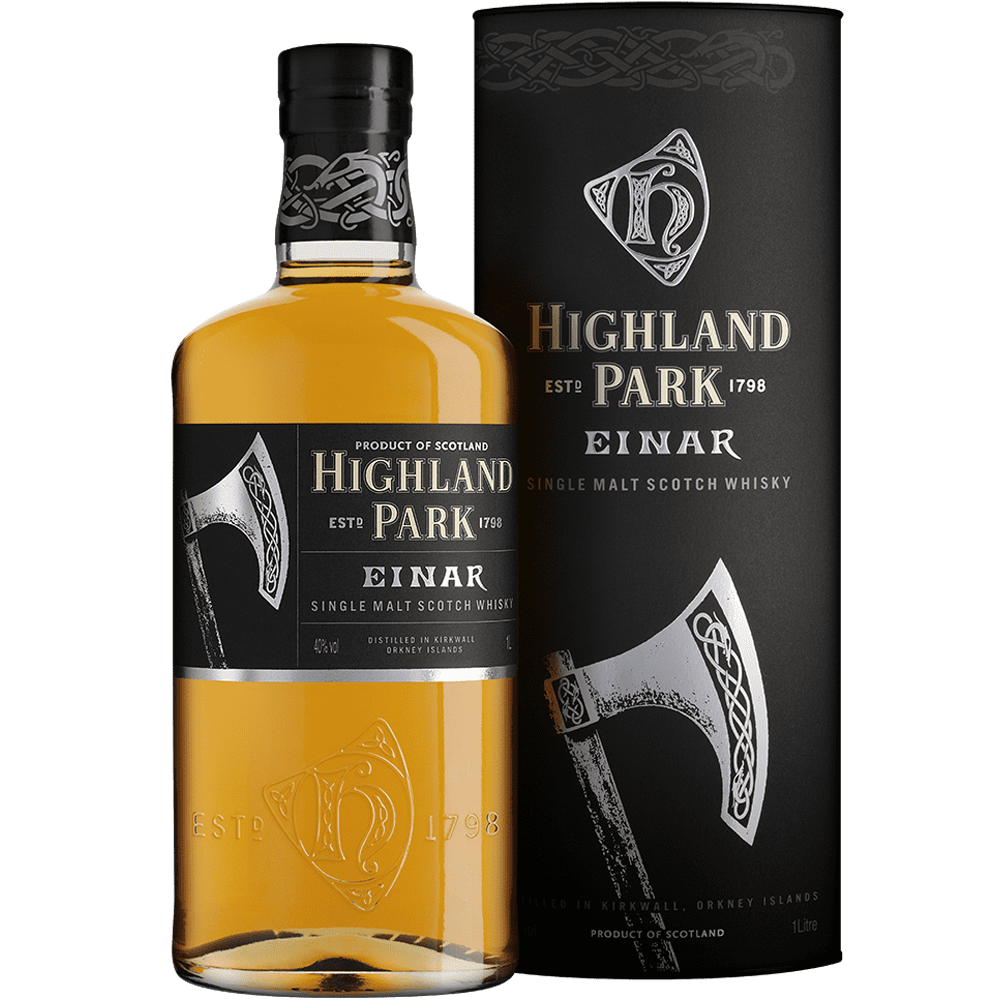 Highland Park Einar Single Malt Whisky, carton and bottle