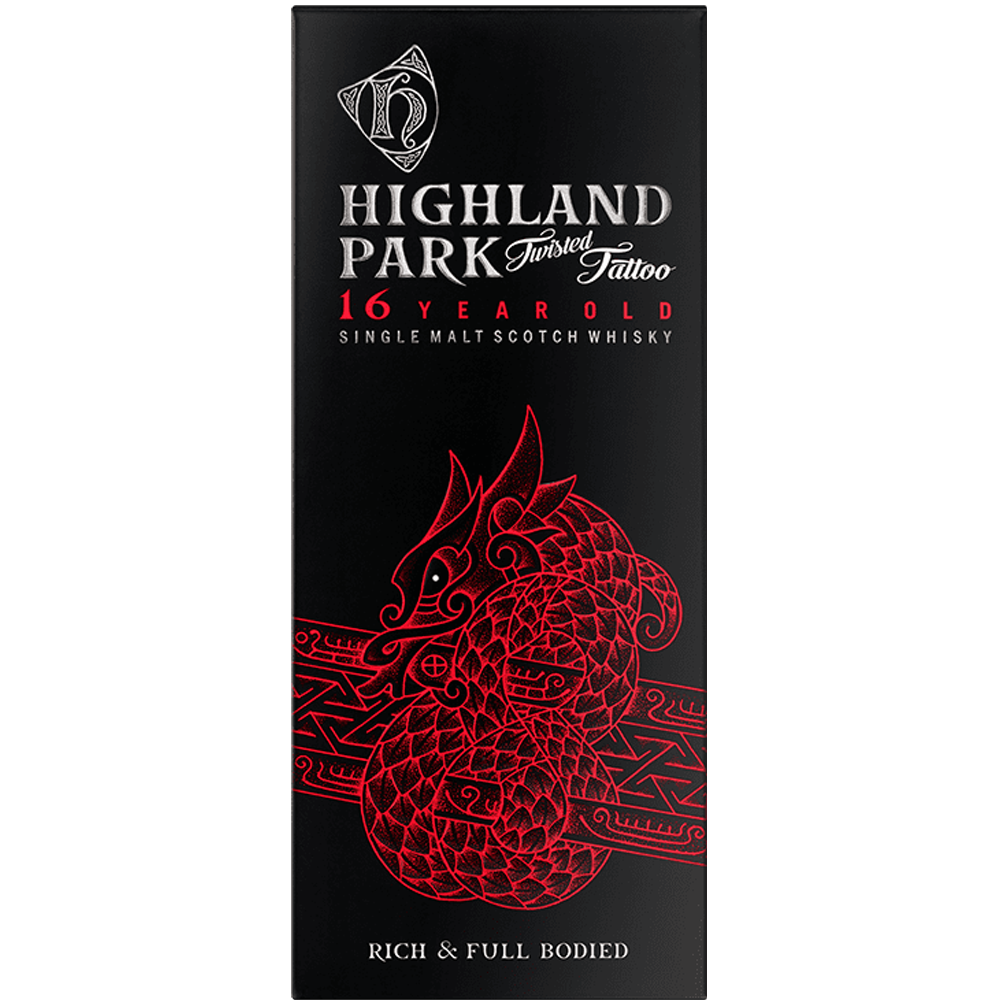 Highland Park Twisted Tattoo 16 Year Old Single Malt Whisky front carton view