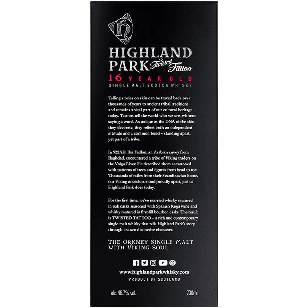 Highland Park Twisted Tattoo 16 Year Old Single Malt Whisky rear carton view