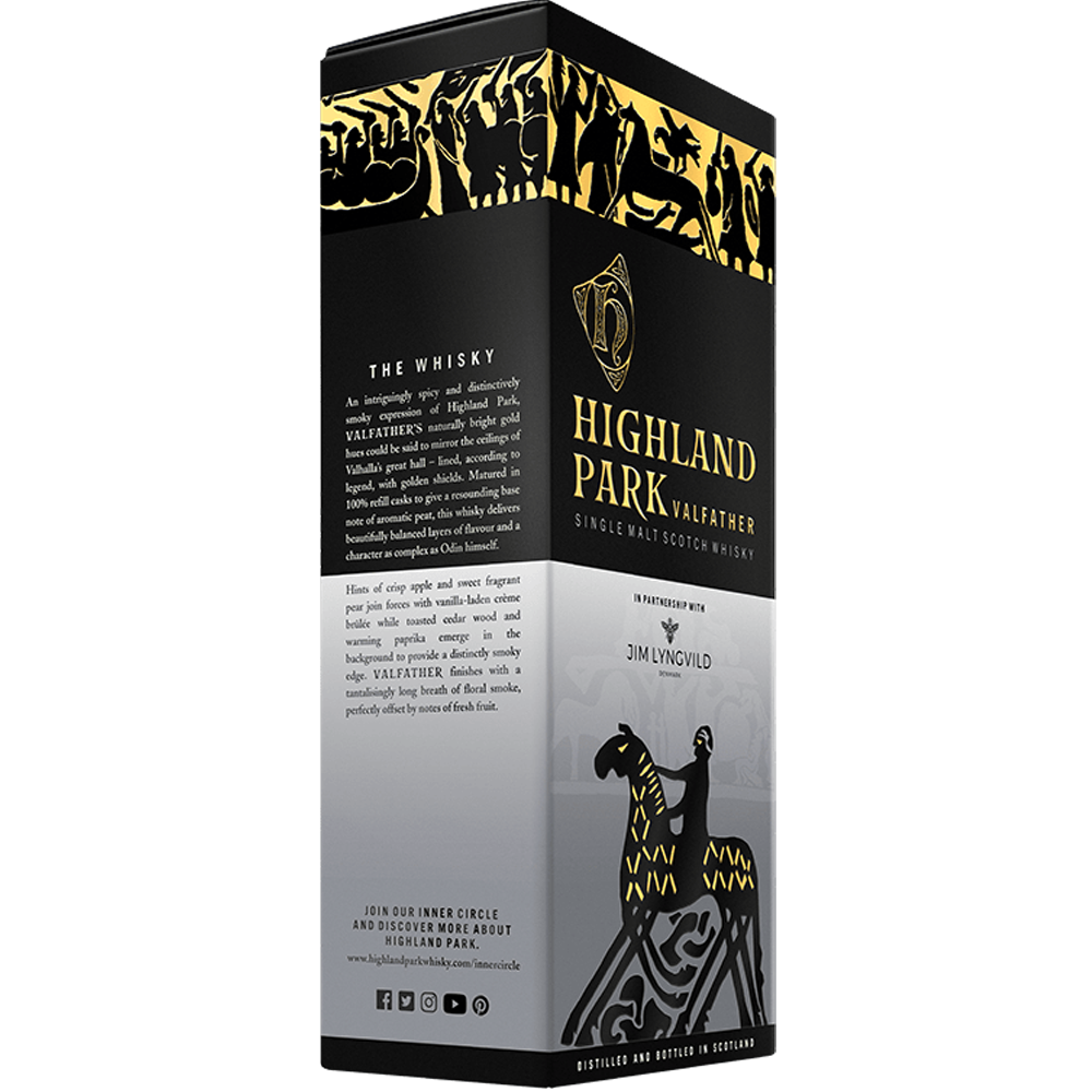Highland Park Valfather Single Malt Whisky 3/4 view of carton