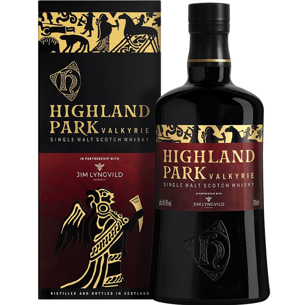 Highland Park Valkyrie Single Malt Whisky, featuring carton and bottle