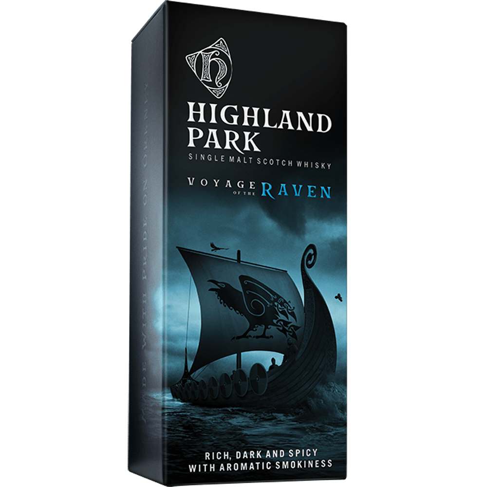 Highland Park Voyage of the Raven Single Malt Whisky carton 3/4 view